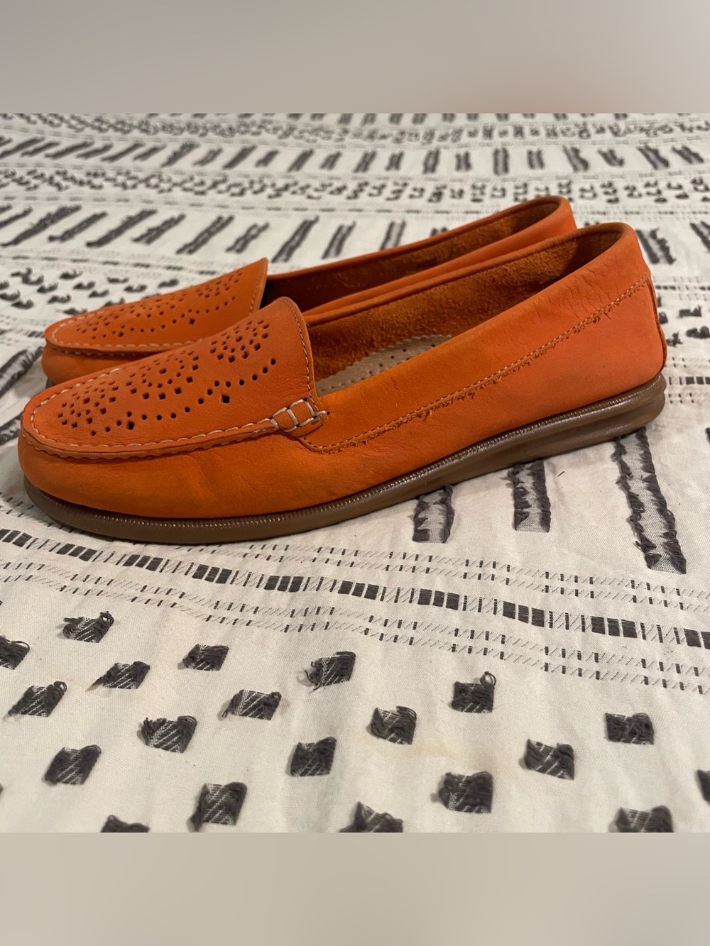 Eric Michael "Kelsey" Orange Perforated Leather Moccasin Loafers
